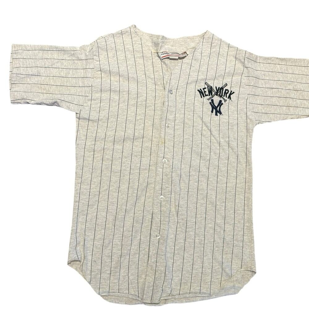 Vintage Gray Cotton Pinstripe NY Yankees Medium Baseball Jersey Made in USA